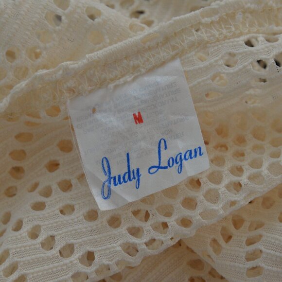 Vintage Cream Crochet Knit Lace Short Sleeve Top Sz M - Picture 2 of 6